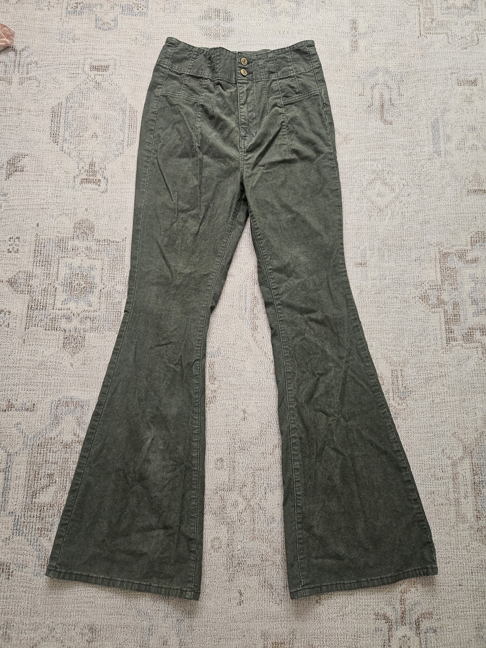 Free People Olive Green Corduroy Flare Pants